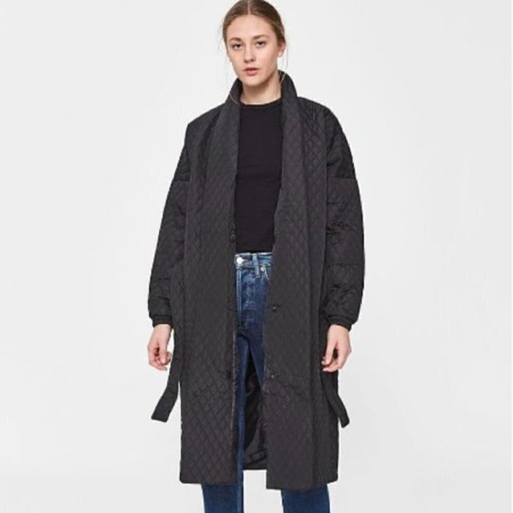 Just Female Black Quilt Maxi Coat Size XS NWT $175 - Picture 2 of 11